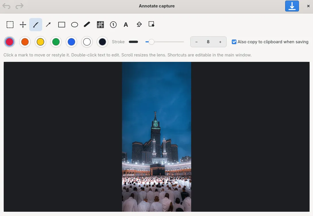 Annotate window with pen selected, color swatches, and stroke set to 8
