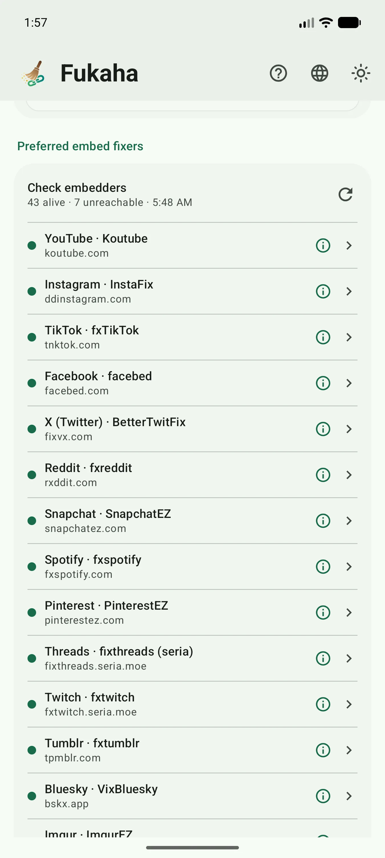 Preferred embed fixers list with reachability counts and per-network hosts