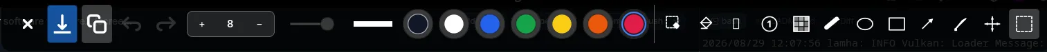 Capture overlay toolbar with markup tools, colors, and stroke over a frozen screen